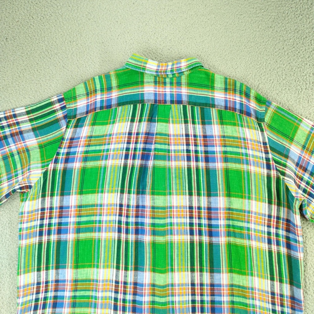 Ralph Lauren Shirt Mens 2XB Big Green Plaid 100% Linen Button Down Short Sl - Picture 5 of 16
